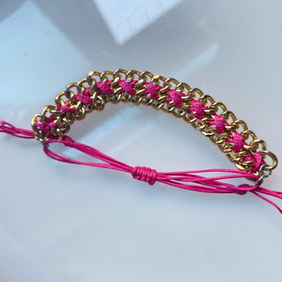 Elegant Gold and Pink Rhinestone Chain Bracelet - Picture 4 of 5